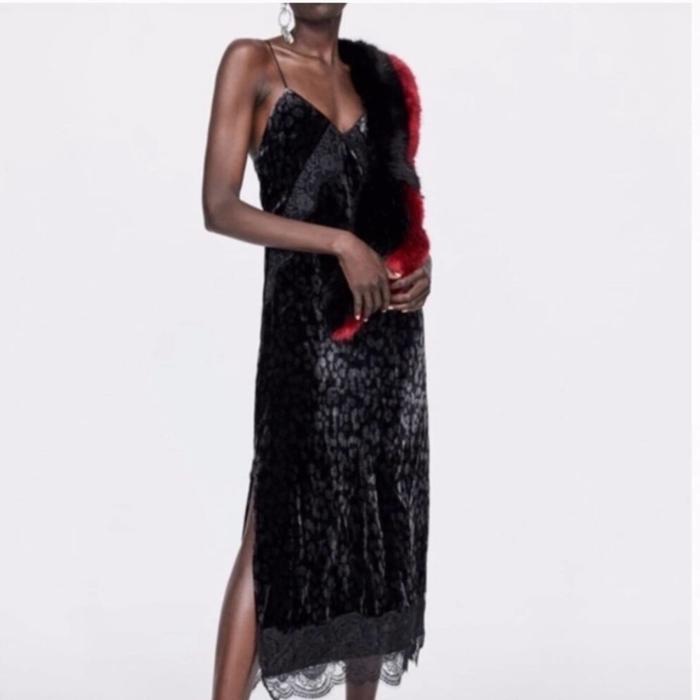 Zara Leopard Print Velvet Midi Dress